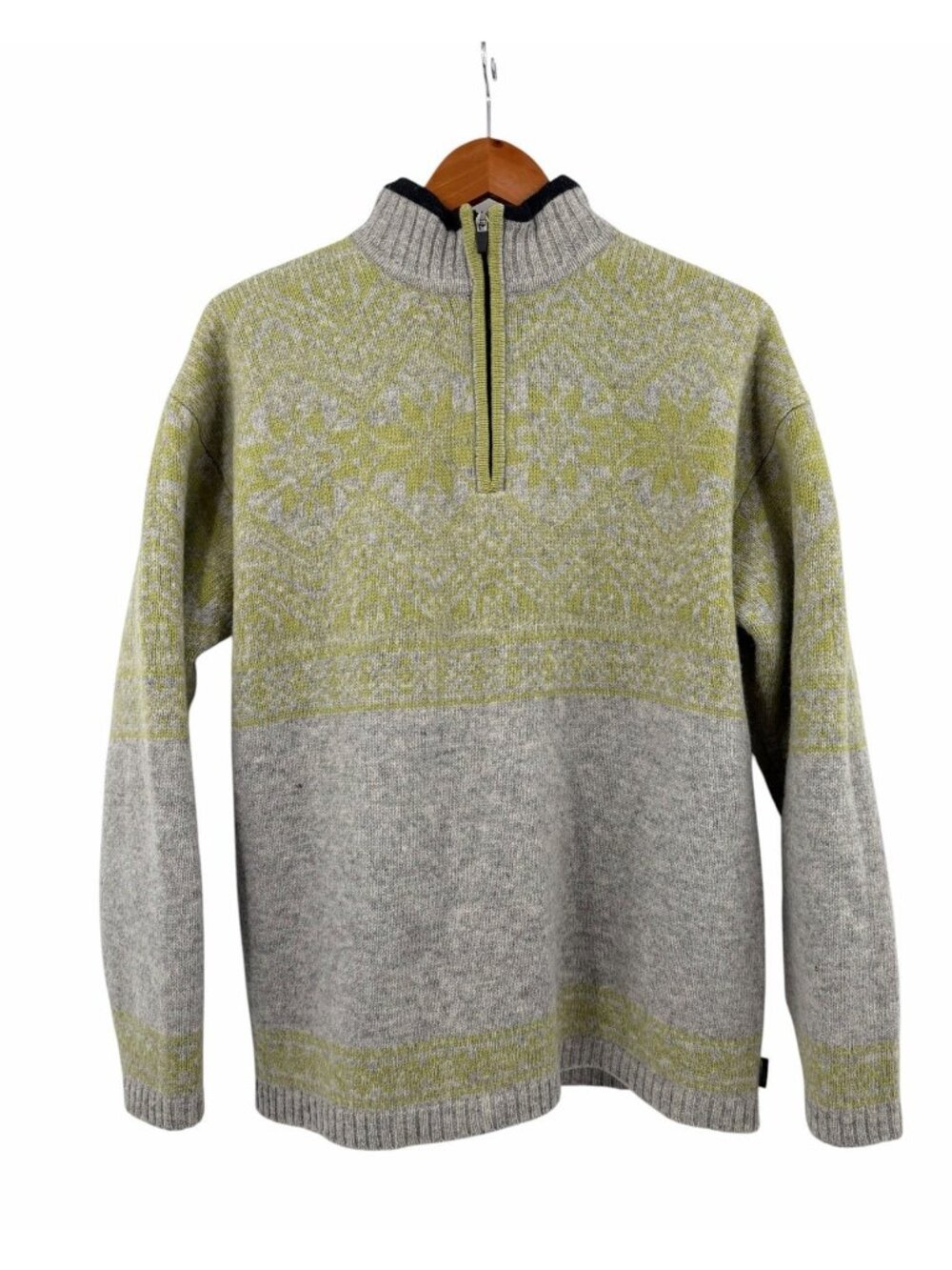 OBERMEYER Men's Gray Green Nylon Lined 1/4 Zip Wool Sweater Medium